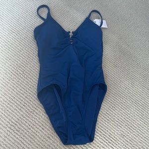 Blue swimsuit with gold ring details unused